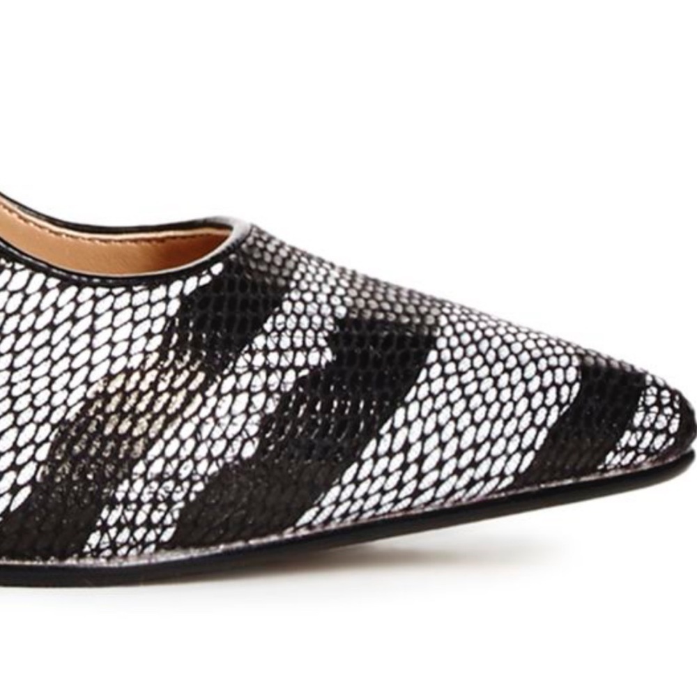 JustFab Shoes Amella black ivory‎ stripes pointed pumps stiletto heels Sz 9 - Picture 10 of 11